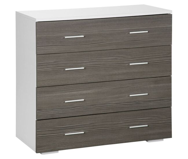Homcom cómoda com 4 gavetas cómoda auxiliar de armazenamento moderna para dormitório corredor sala de estar 76x35x72cm gris e blanc