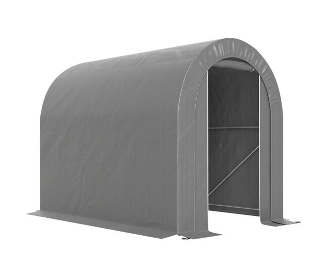 Outsunny tenda de jardim exterior para ferramentas bicicletas 2,4x1,6x1,9 m abrigo exterior com estrutura em aço porta enrolável com fecho impermeável