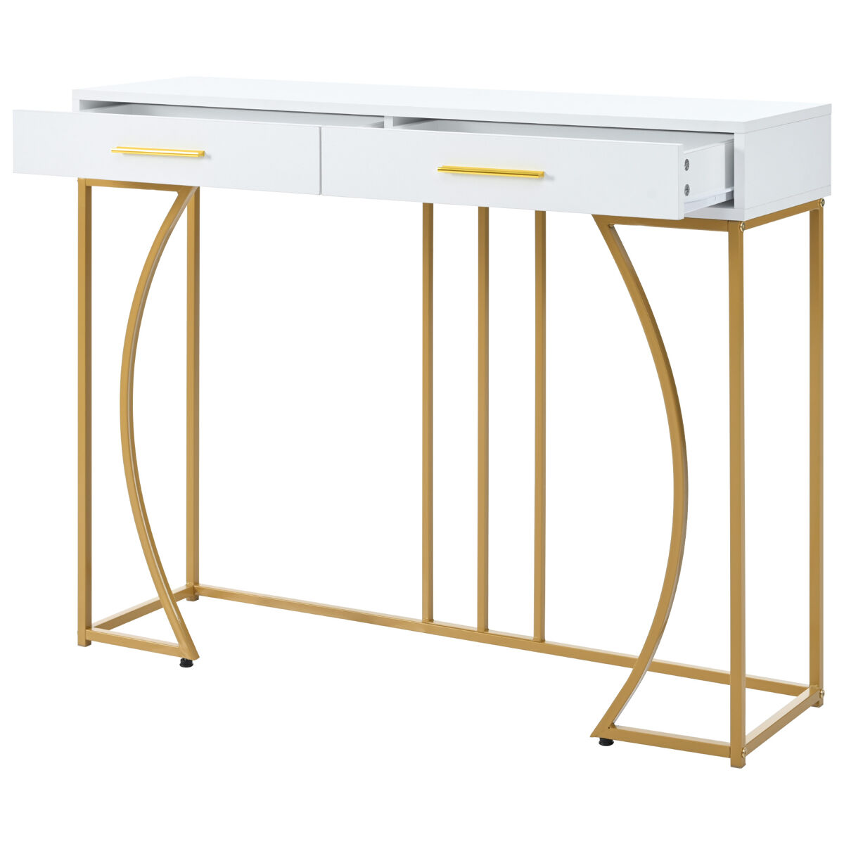 Consola de mdf com 2 gavetas,branco+dourado
