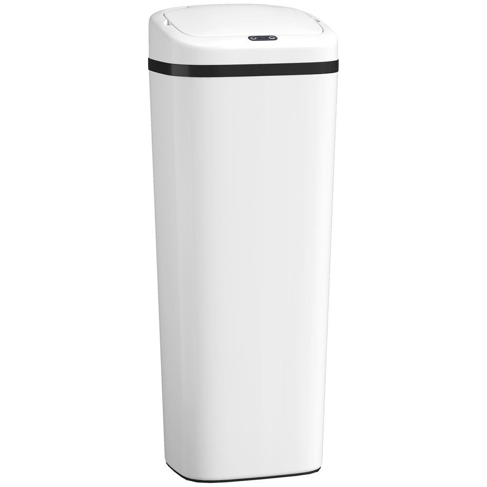 Homcom balde de lixo automático 50l papeleira estreita de cozinha em aço inoxidável com sensor infravermelhos e modo manual anel de fixação anti-