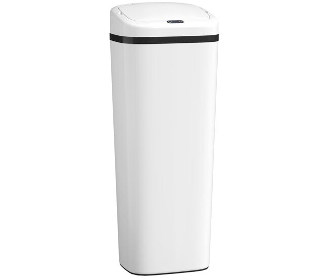 Homcom balde de lixo automático 50l papeleira estreita de cozinha em aço inoxidável com sensor infravermelhos e modo manual anel de fixação anti-