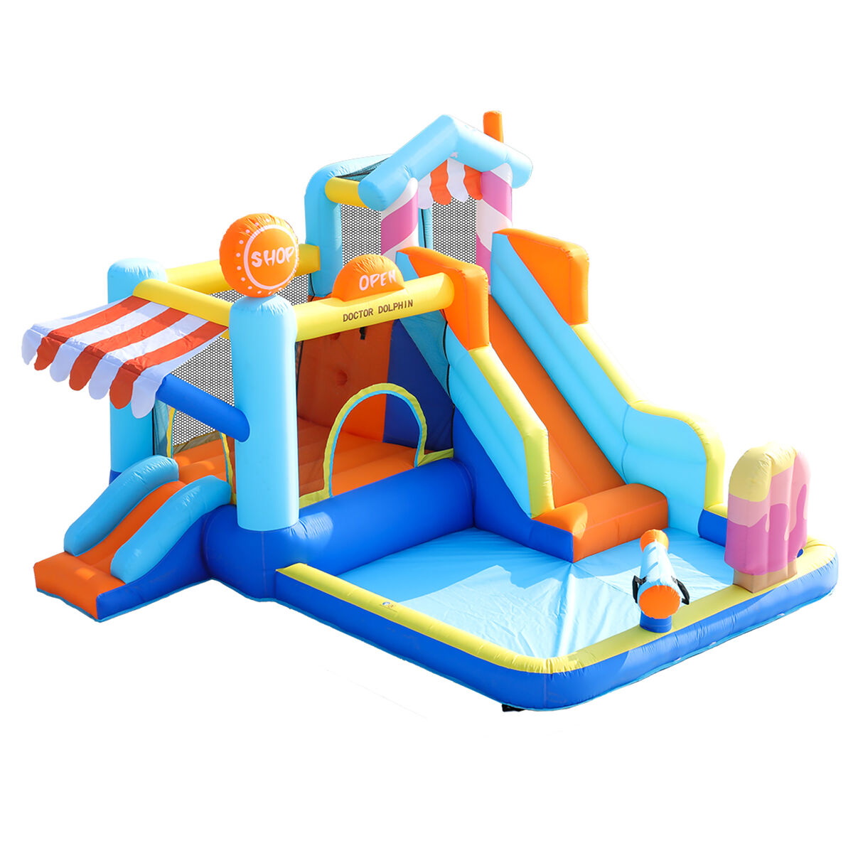 Castelo insuflável para crianças - parque aquático multifuncional + trampolim, escorregador de água, pequeno escorregador, fonte, pistolas de água,