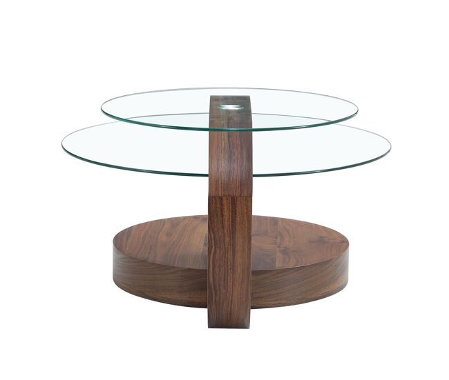 Mesa de centro moderna - design multicamadas, suporte em mdf - transparente/nogueira