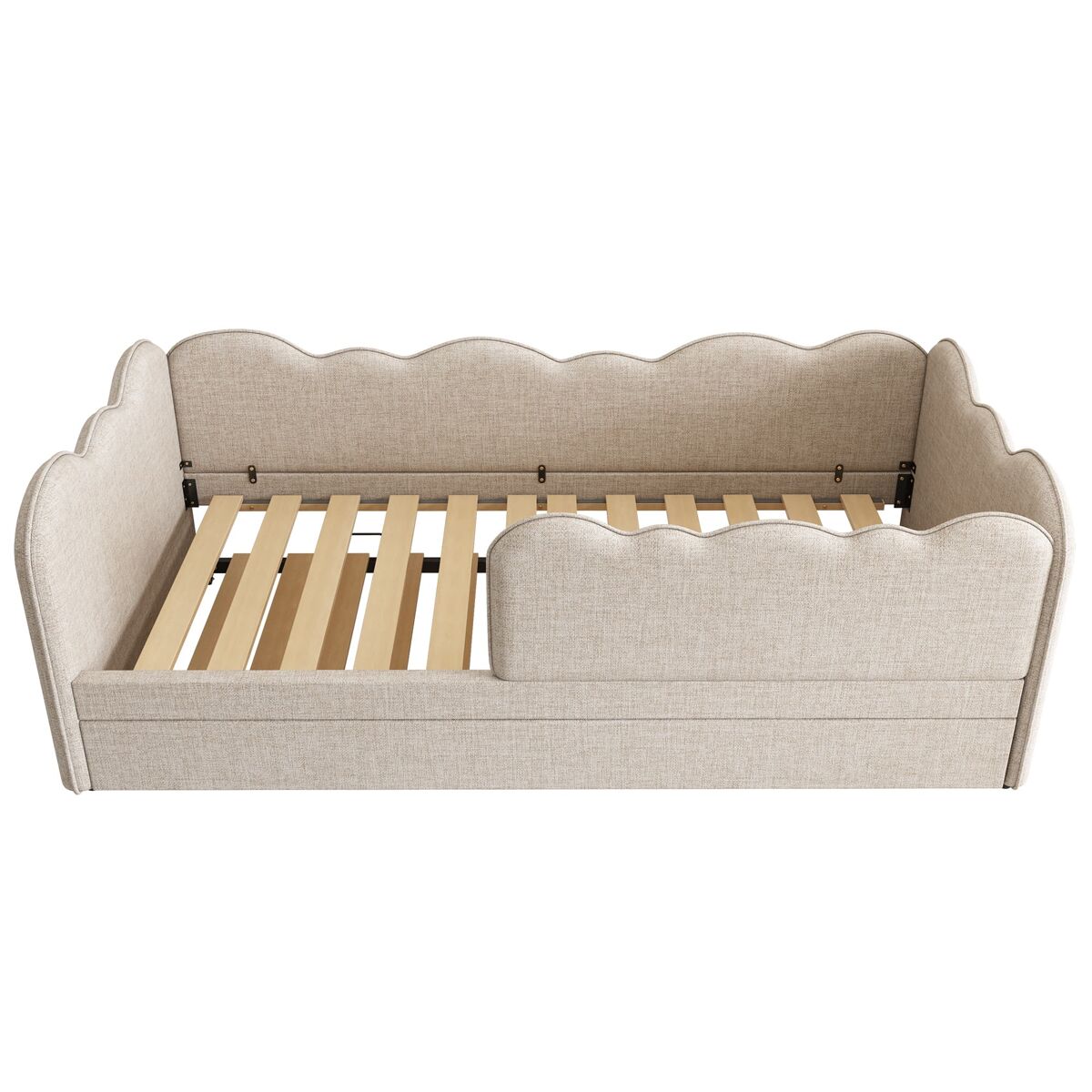 Cama estofada 90x190 cm - cama nido com estrado de ripas - linho bege