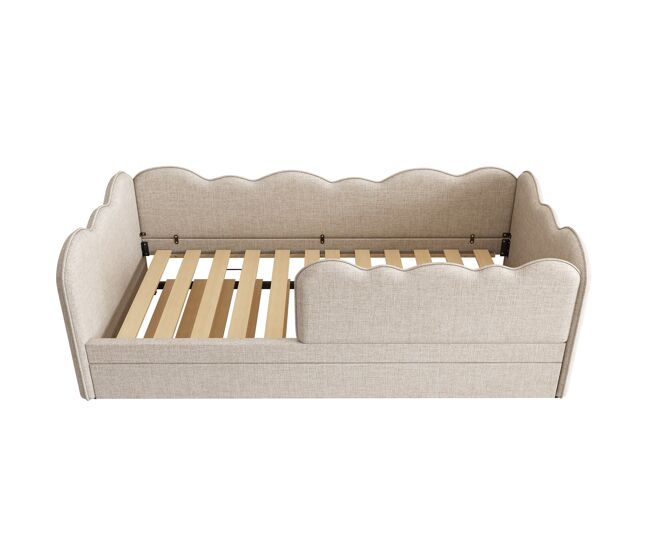 Cama estofada 90x190 cm - cama nido com estrado de ripas - linho bege