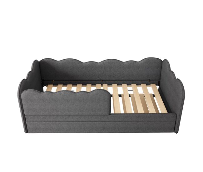 Cama estofada 90x190 cm - cama ninho com estrado de ripas - linho cinzento
