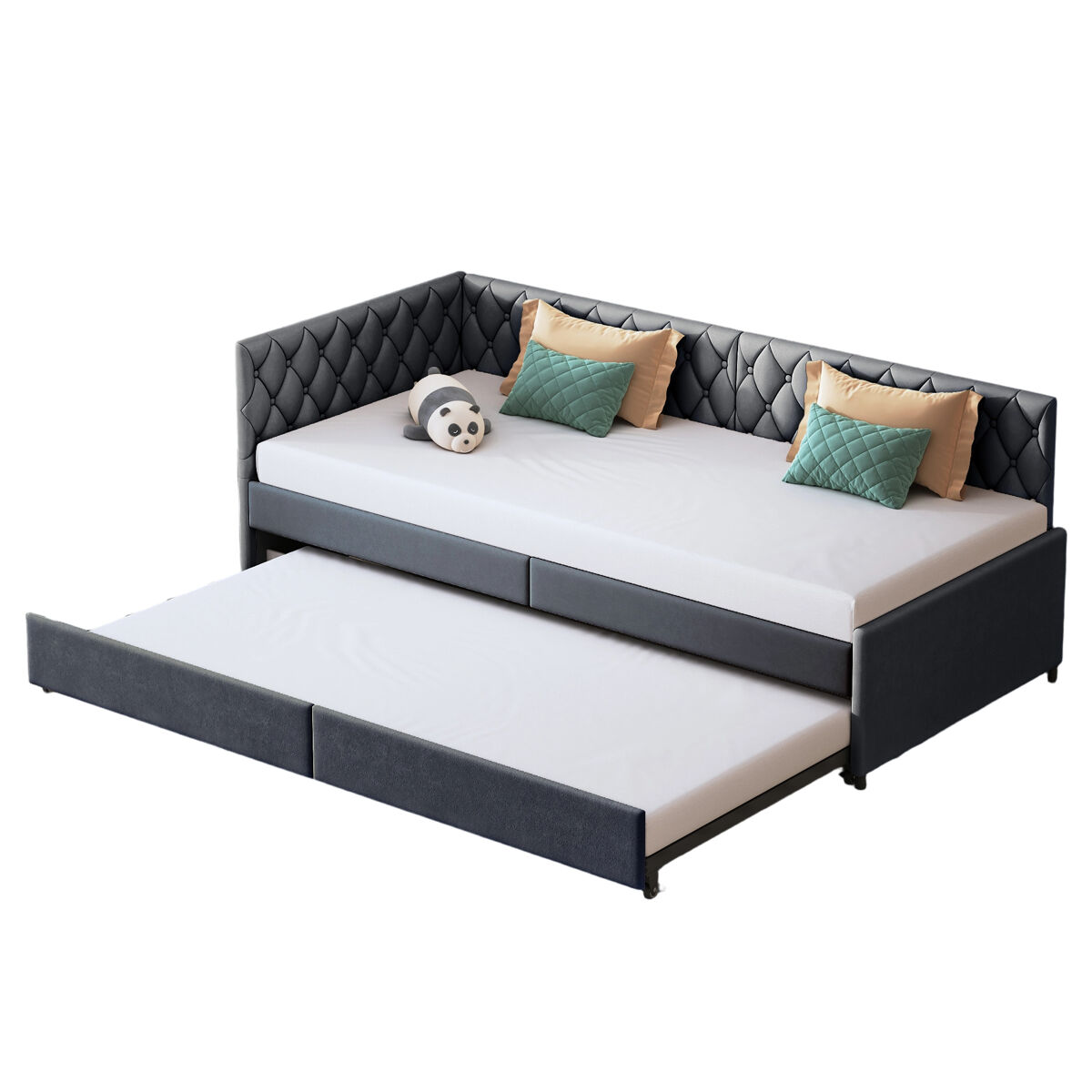 Sofá-cama com extensão, design multifuncional e estrado