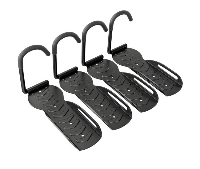 Sportnow conjunto de suportes de parede para bicicletas com 4 peças gancho dobrável para bicicleta até 30 kg suporte de armazenamento vertical com parafusos para casa garagem e cave noir