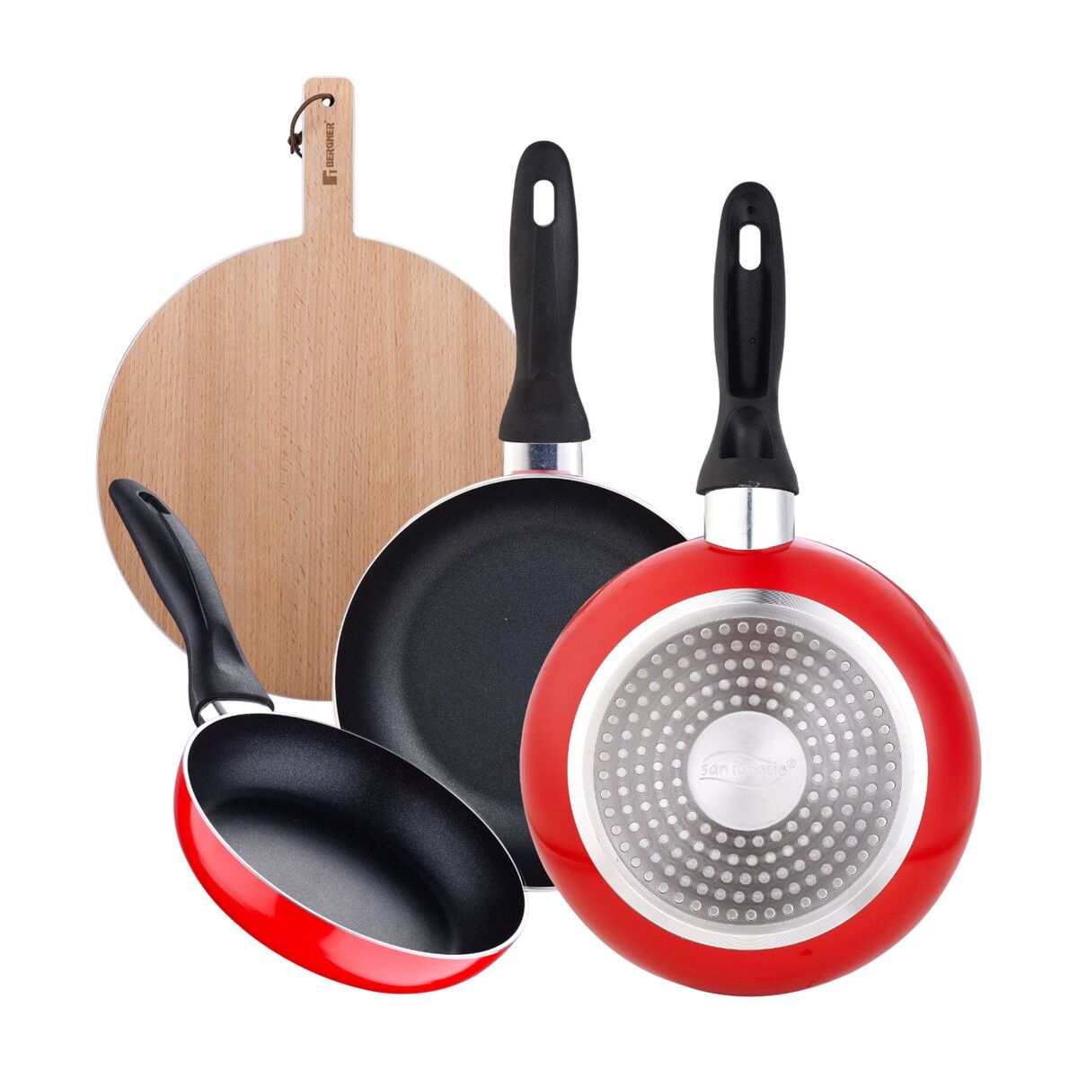 Set de frigideiras san ignacio de 3 peças + tábua de corte