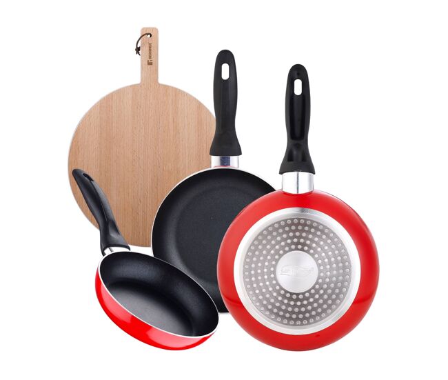 Set de frigideiras san ignacio de 3 peças + tábua de corte