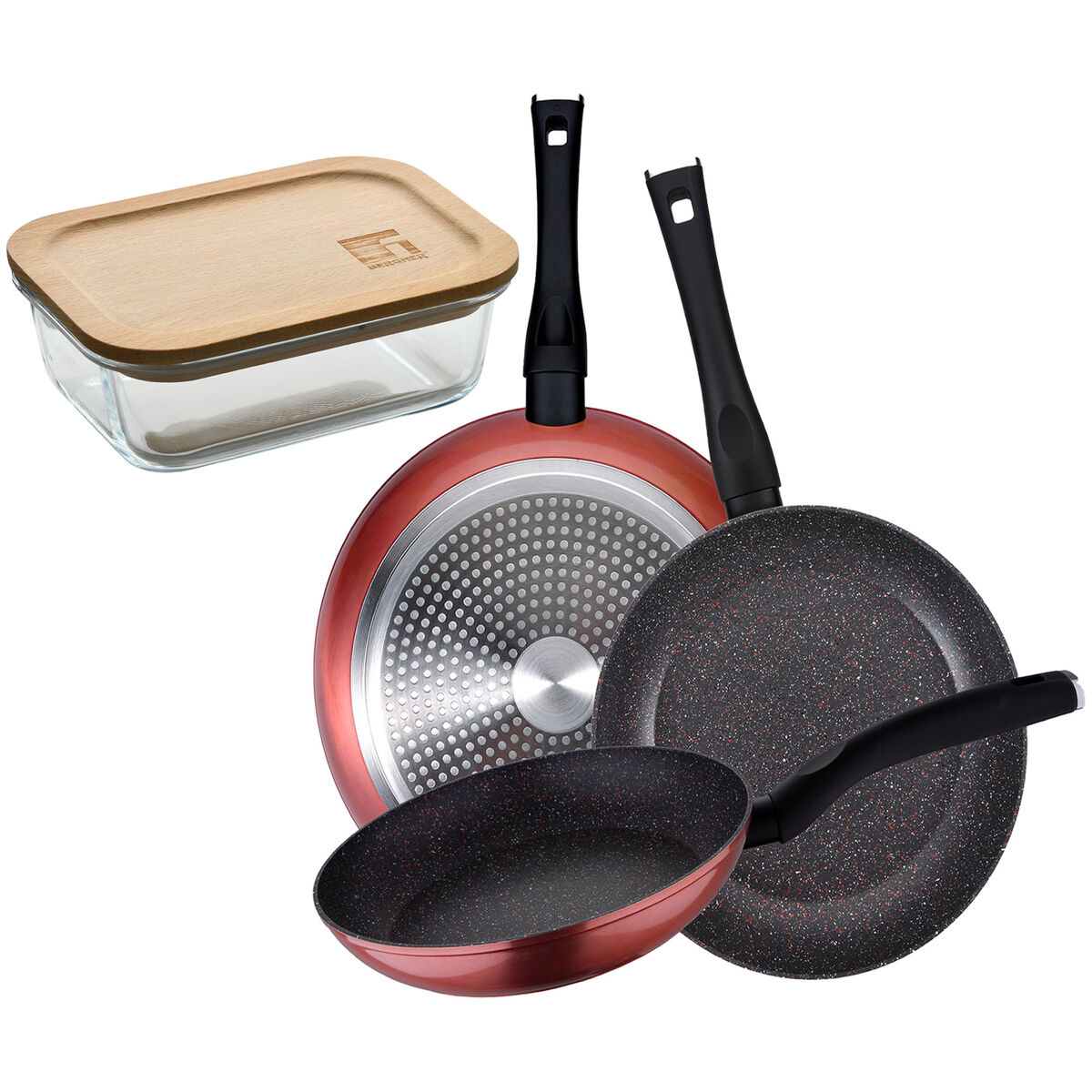 Set de frigideiras san ignacio de 3 peças + recipiente hermético
