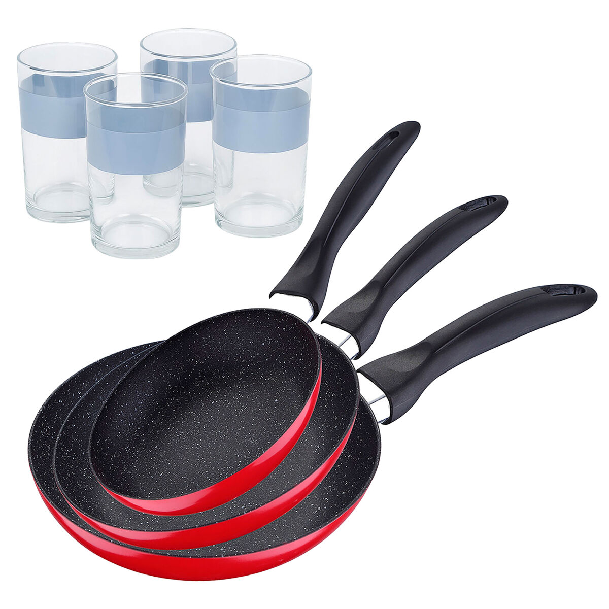 Set de frigideiras san ignacio com 3 peças + 4 copos