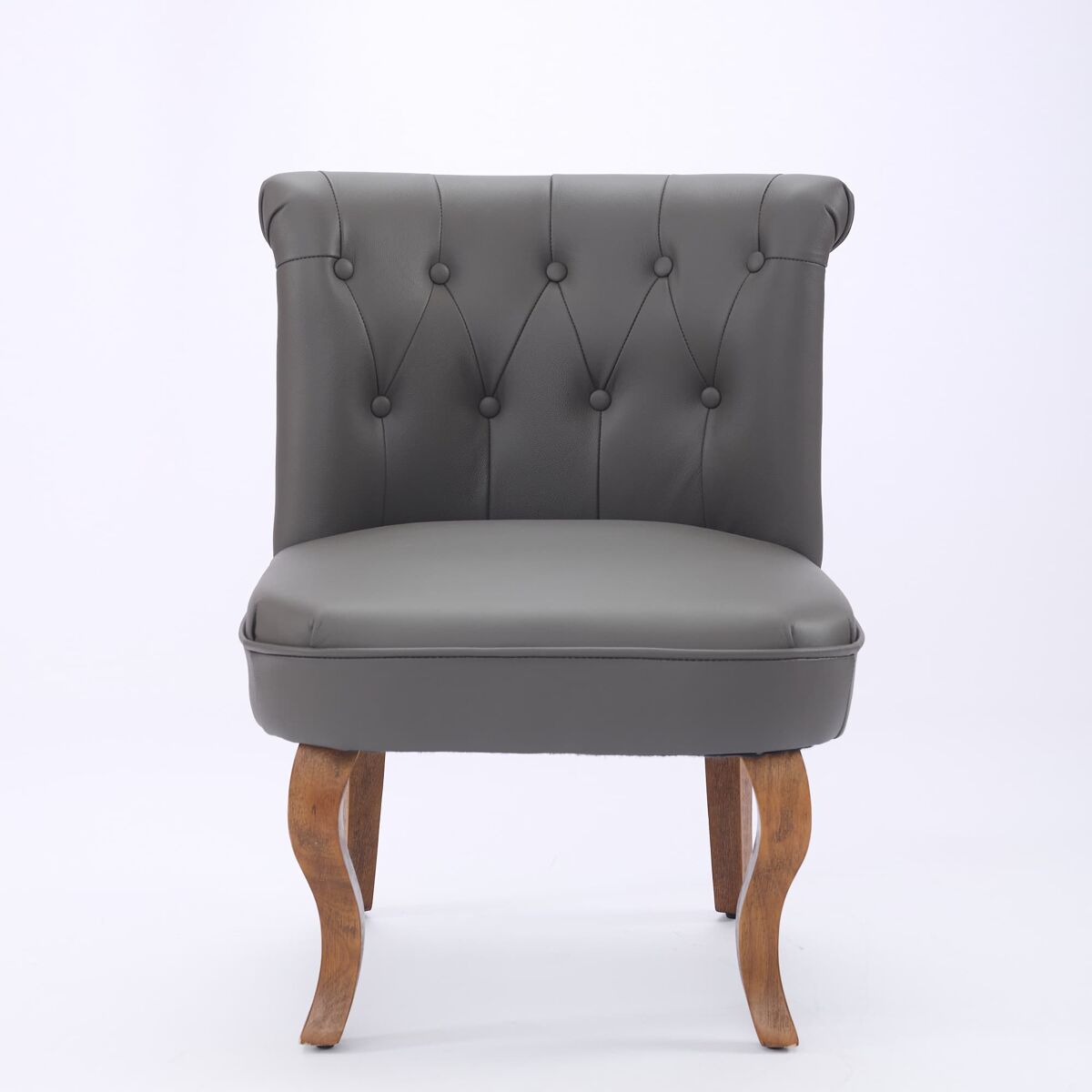 Poltrona individual - couro autêntico, pernas em madeira maciça - cinza