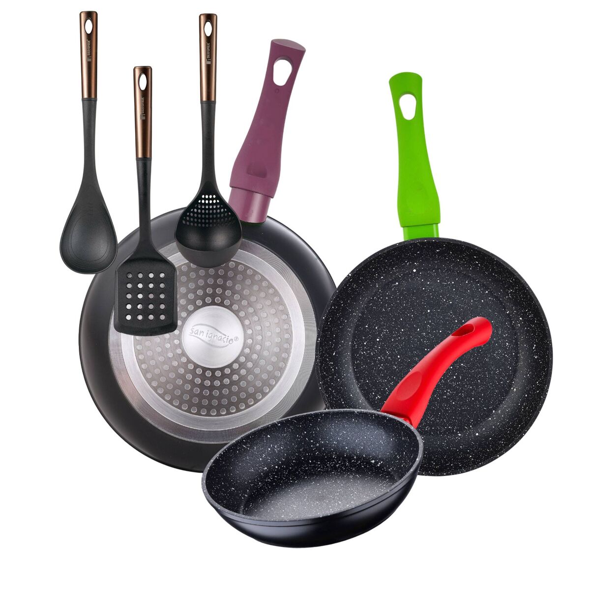 Set de frigideiras san ignacio de 3 peças + set de utensílios