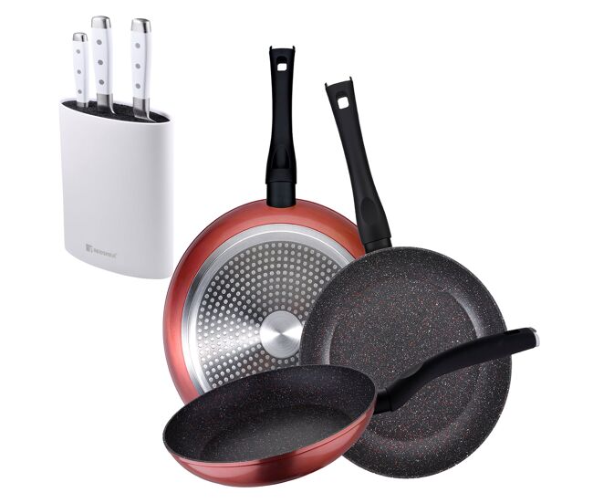 Set de frigideiras san ignacio de 3 peças + set de facas