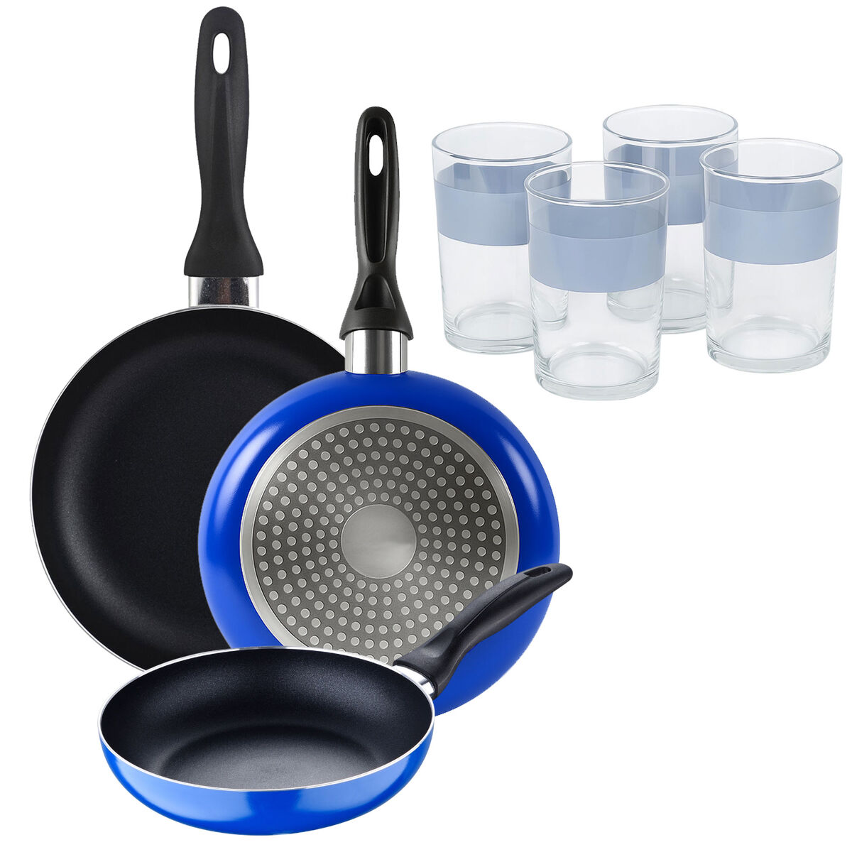 Set de 3 frigideiras san ignacio + set de 4 copos