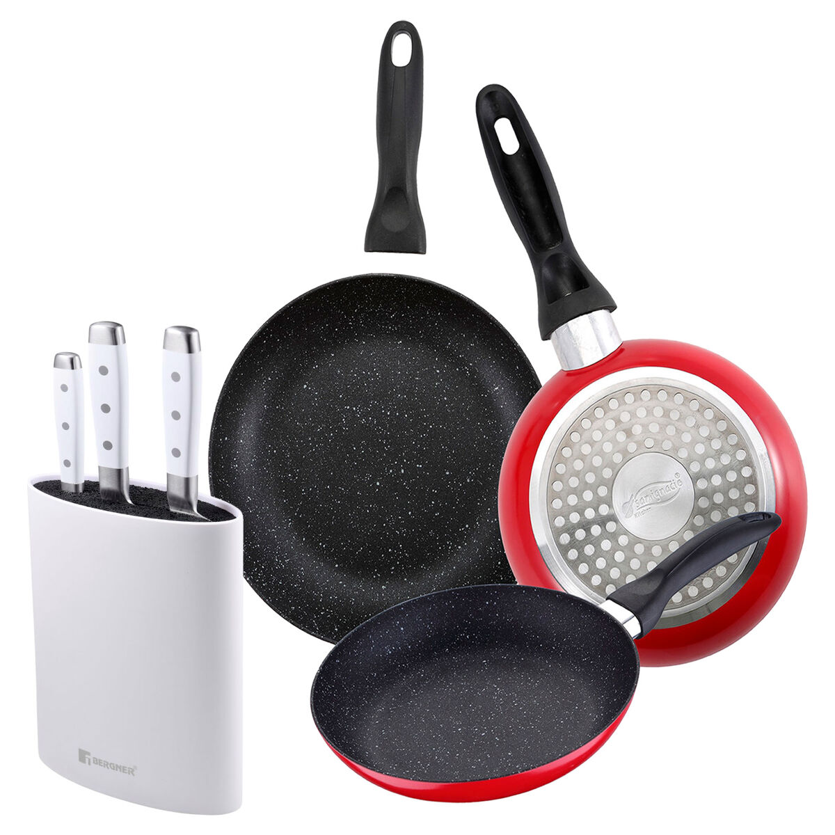 Set de frigideiras san ignacio de 3 peças + set de facas