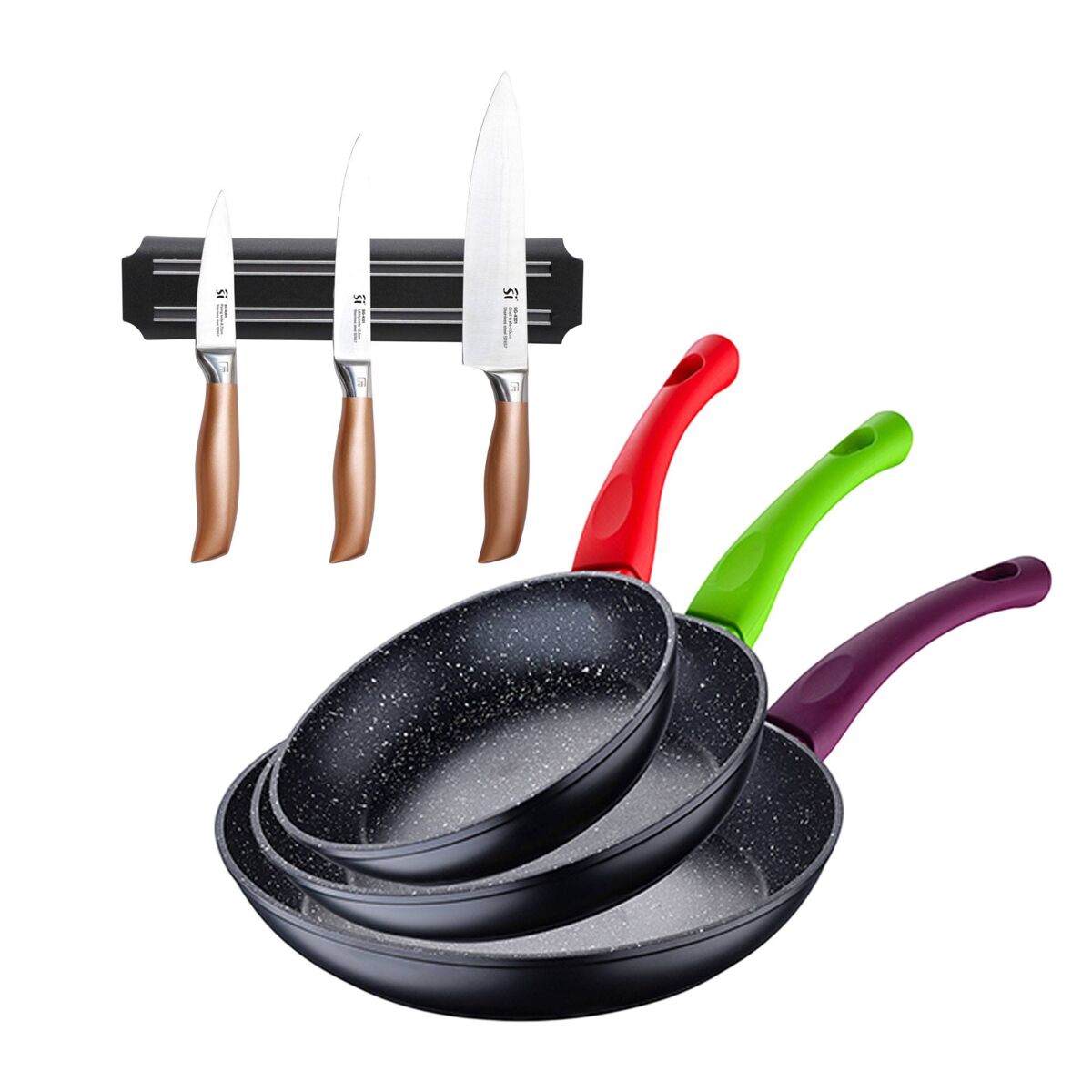Set de frigideiras san ignacio de 3 peças + set de facas