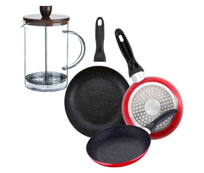 Set de frigideiras san ignacio de 3 peças + cafeteira francesa