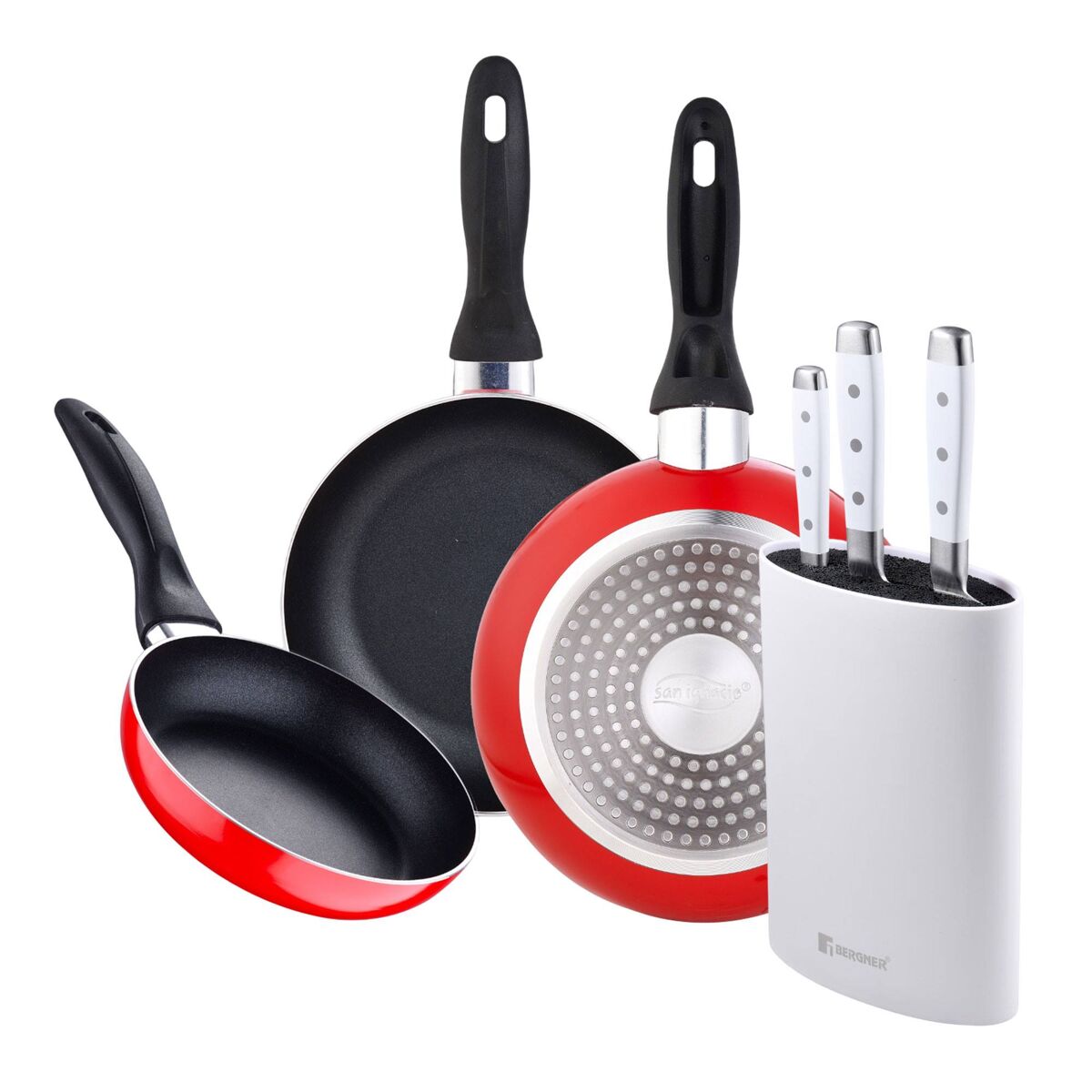 Set de frigideiras san ignacio de 3 peças + set de facas + tacoma
