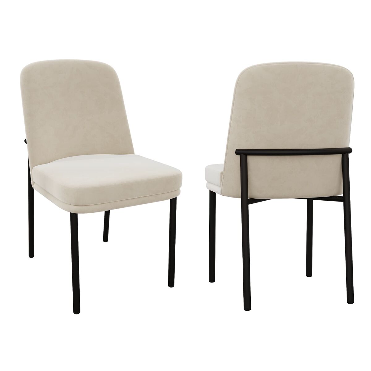 Cadeiras de sala de jantar, 2 unidades - assento acolchoado e pernas metálicas, estilo moderno - bege