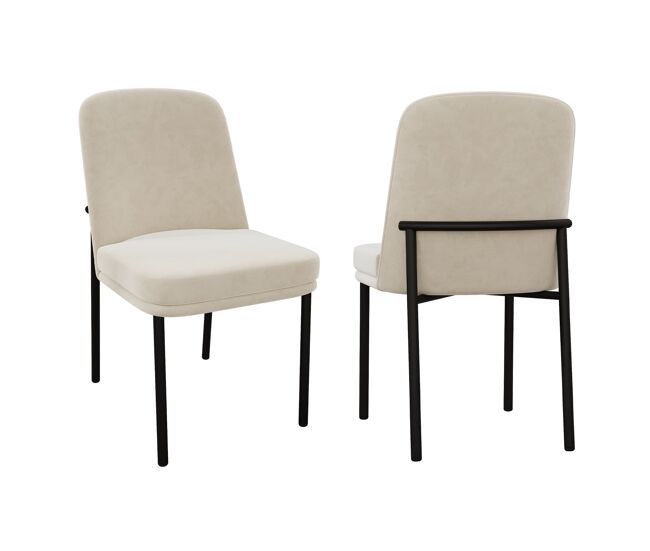 Cadeiras de sala de jantar, 2 unidades - assento acolchoado e pernas metálicas, estilo moderno - bege