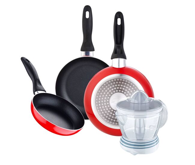 Set de frigideiras san ignacio de 3 peças + espremedor de frutas