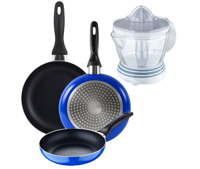 Set de frigideiras san ignacio de 3 peças + espremedor de frutas