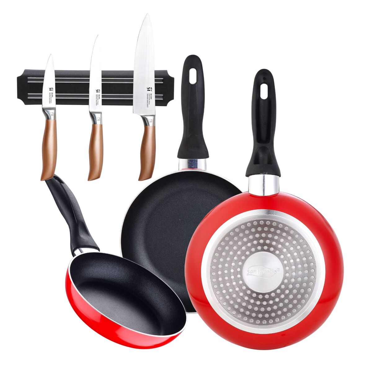 Set de frigideiras san ignacio de 3 peças + set de facas