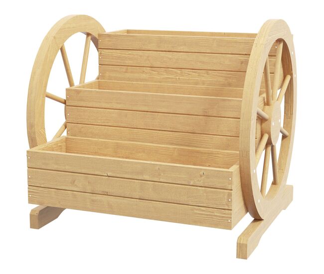 Outsunny floreira de madeira com 3 níveis para exterior design em escada com rodas e orifícios de drenagem para terraço ou jardim 61x62x57 cm madeira