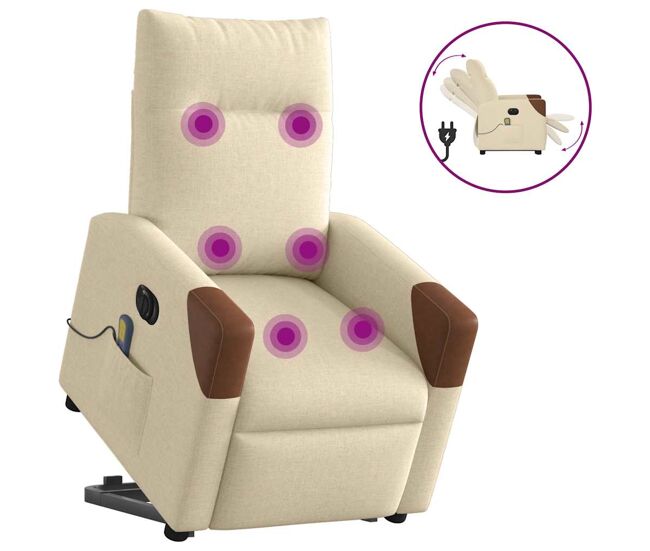 Poltrona elétrica elevatória massagens - poltrona relax tecido creme