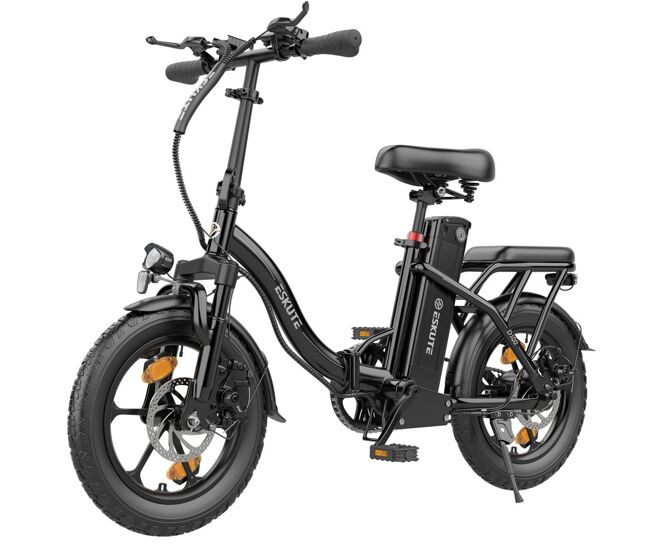 Eskute d100 bicicleta elétrica - motor 250w bateria 36v 13ah rodas 16" freio a disco mecânico - preta