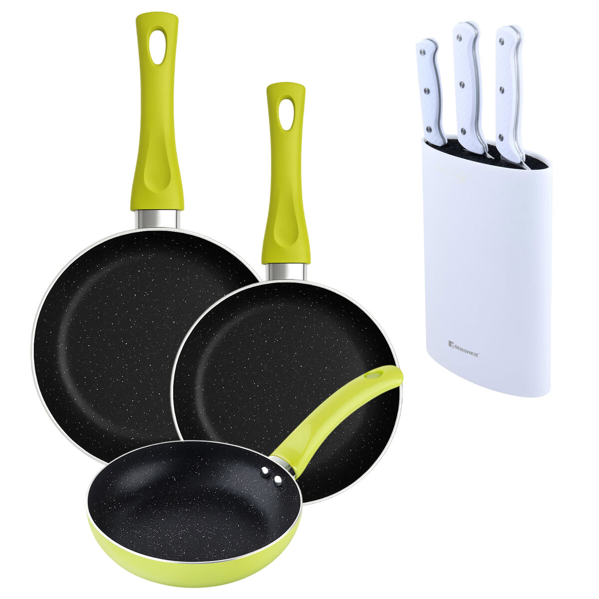 Set de frigideiras san ignacio de 3 peças + set de facas