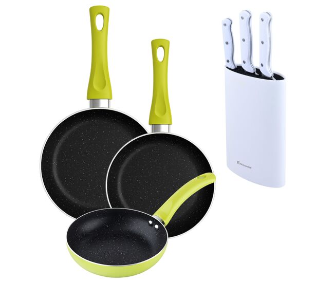 Set de frigideiras san ignacio de 3 peças + set de facas