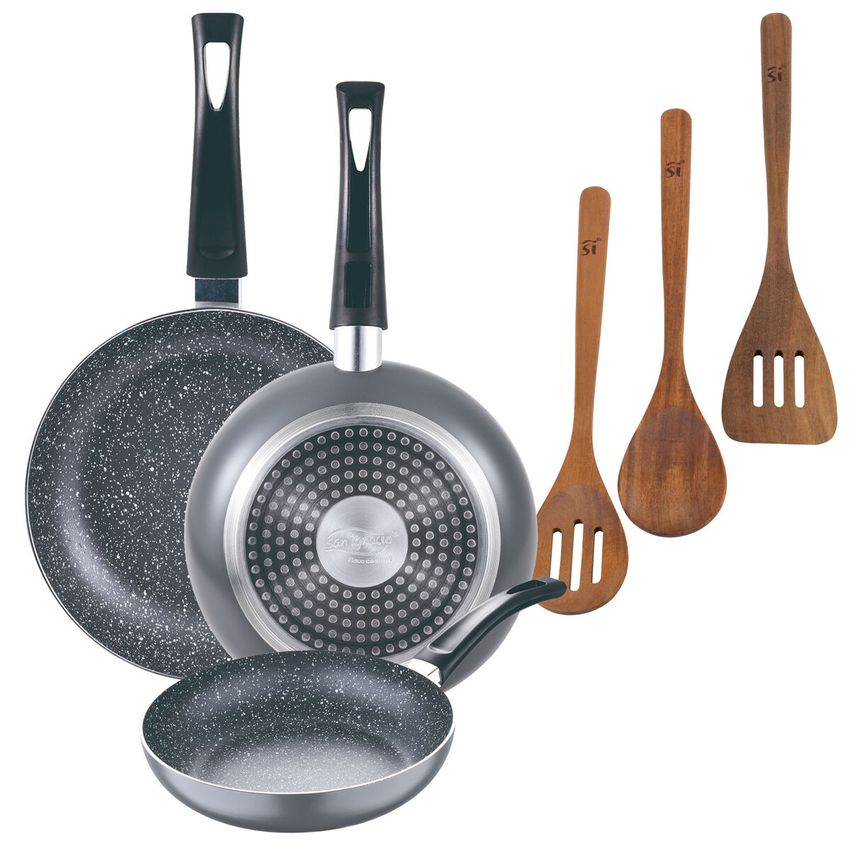 Set de frigideiras san ignacio de 3 peças + set de utensílios