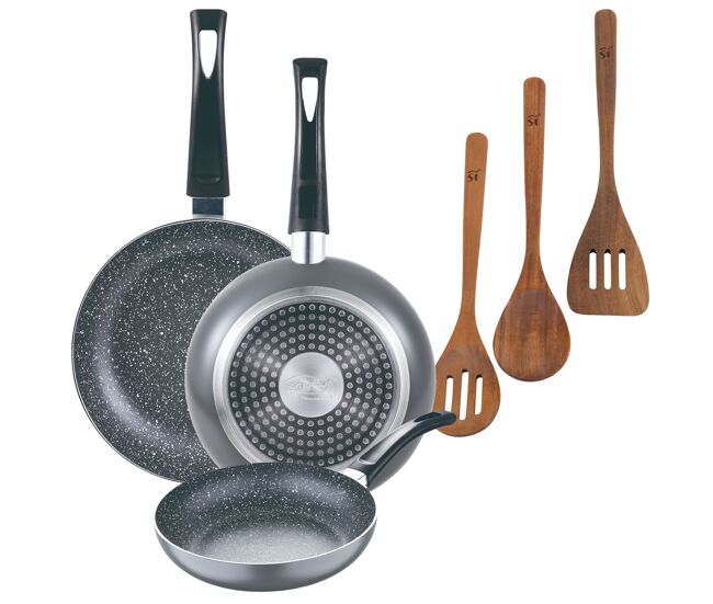 Set de frigideiras san ignacio de 3 peças + set de utensílios