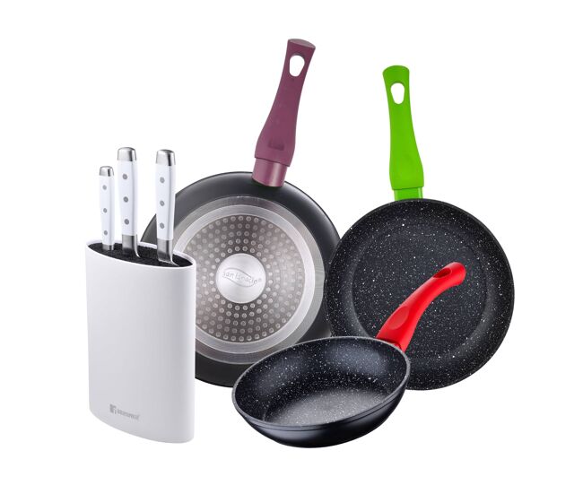 Set de frigideiras san ignacio de 3 peças + set de facas + tacoma