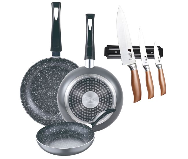 Set de frigideiras san ignacio de 3 peças + set de facas