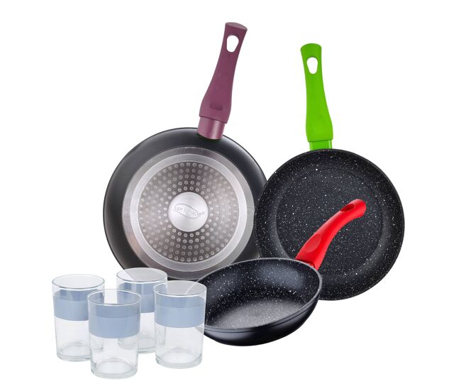Set de frigideiras san ignacio de 3 peças + set de 4 copos