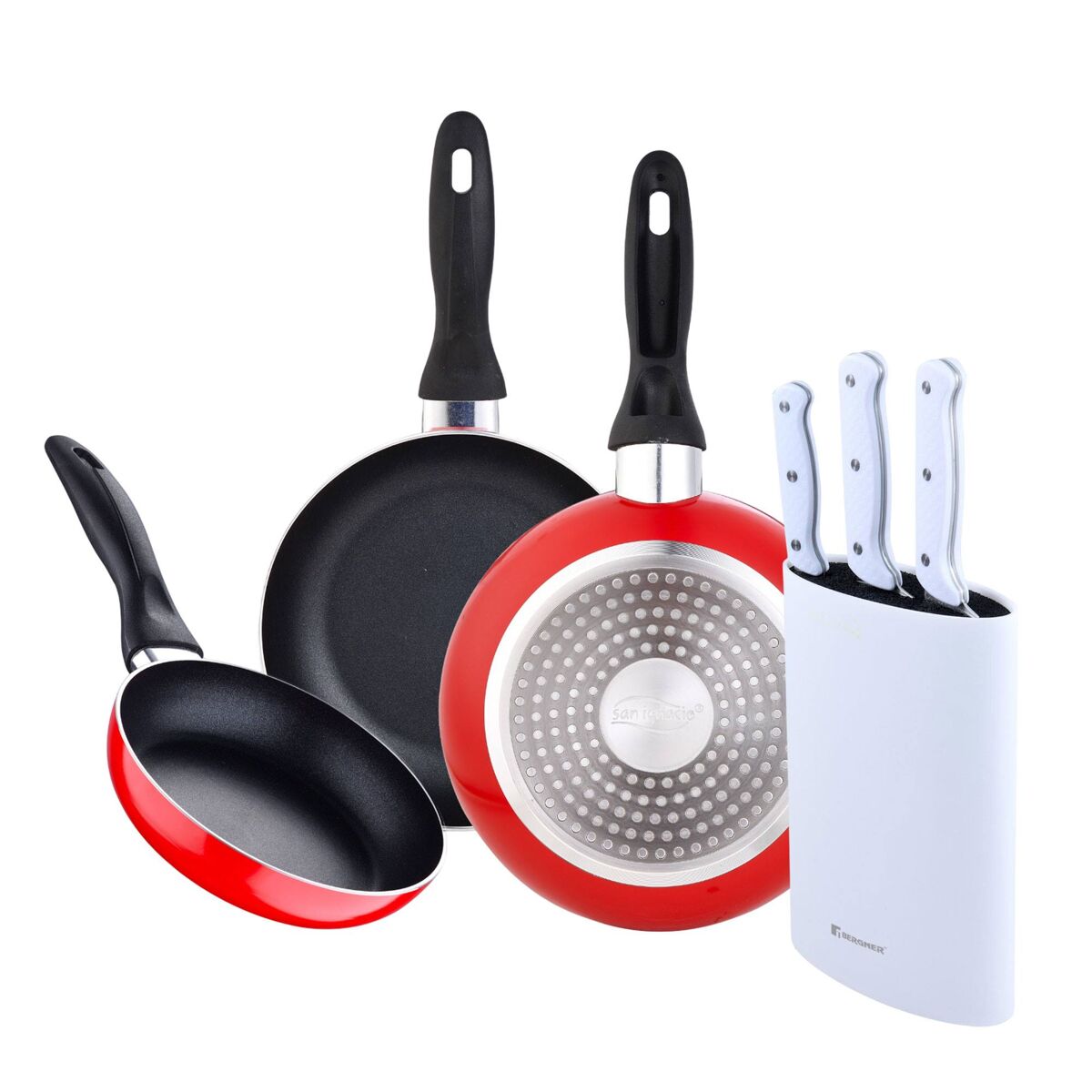 Set de frigideiras san ignacio de 3 peças + set de facas