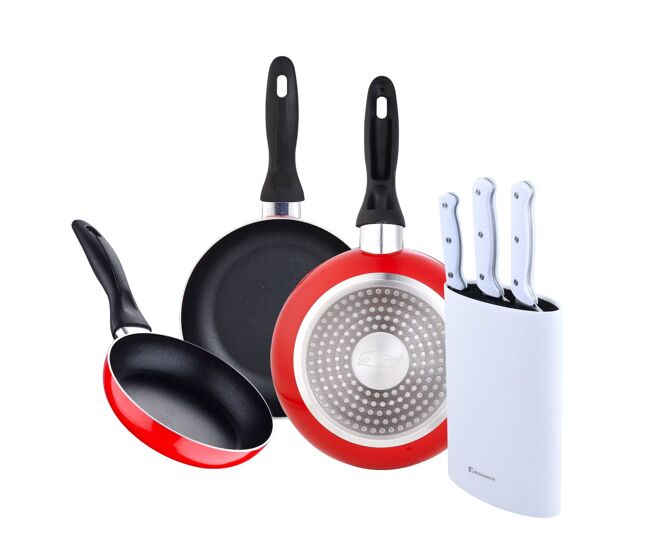 Set de frigideiras san ignacio de 3 peças + set de facas