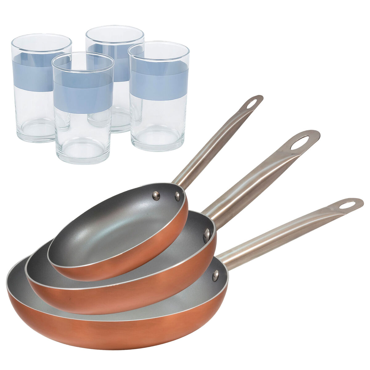 Set de 3 frigideiras san ignacio + set de 4 copos