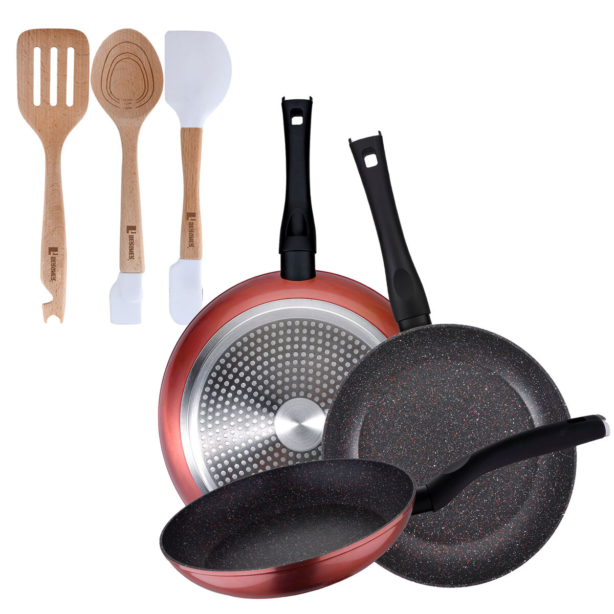 Set de frigideiras san ignacio de 3 peças + set de utensílios
