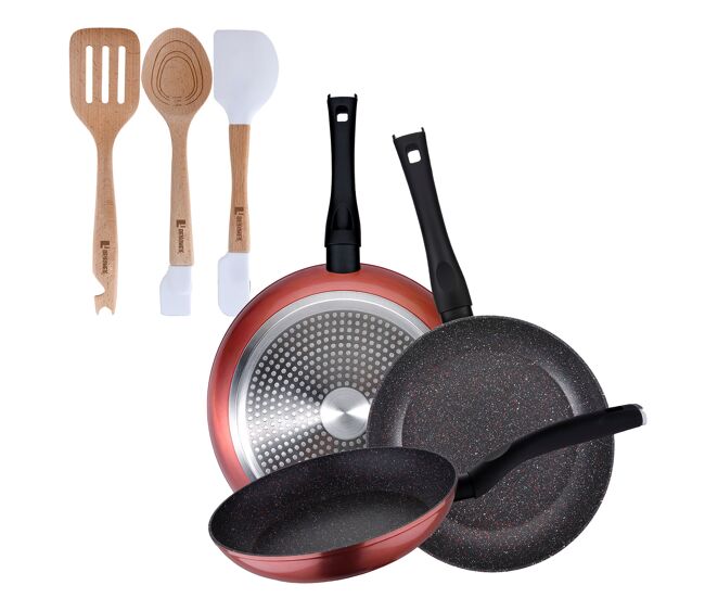 Set de frigideiras san ignacio de 3 peças + set de utensílios
