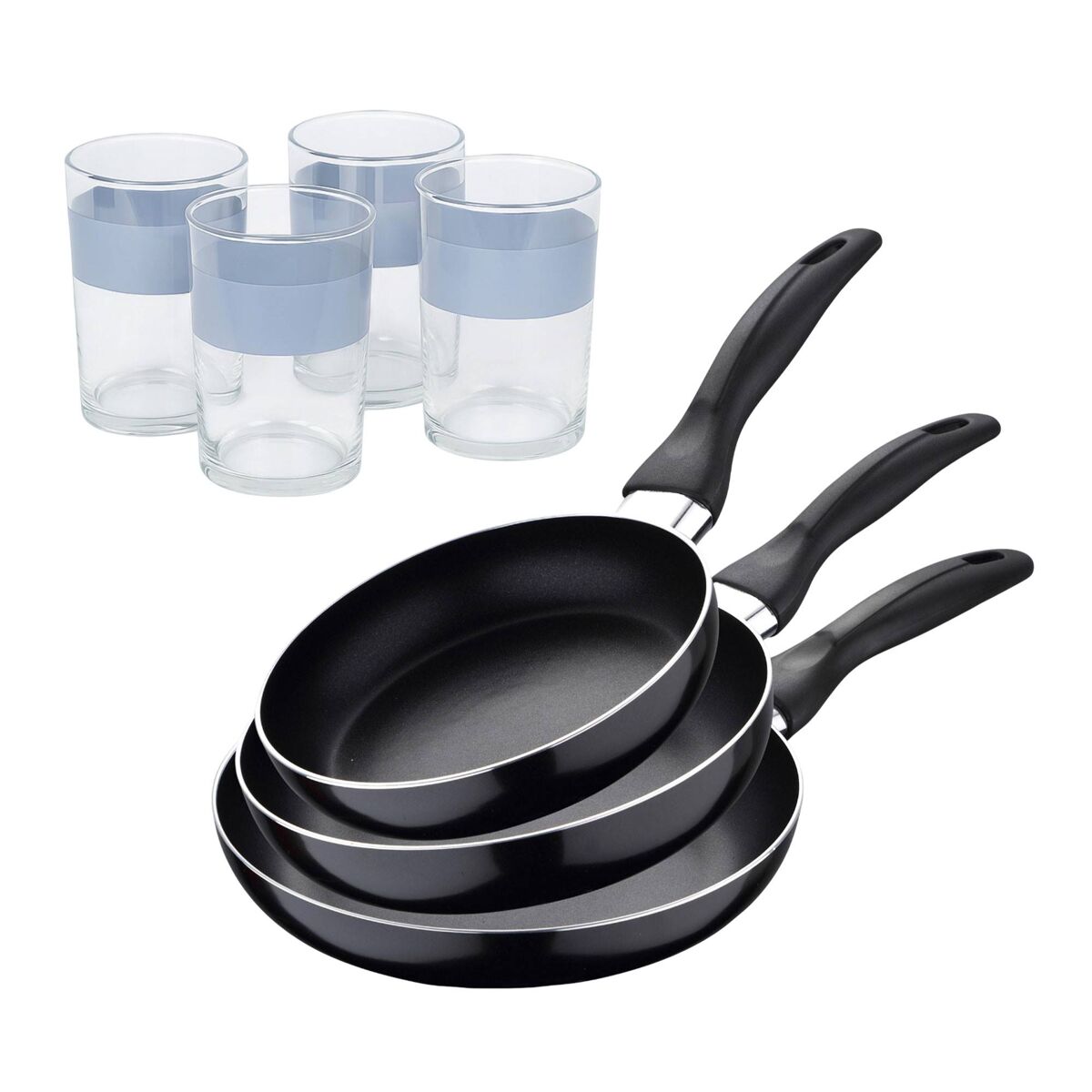 Set de 3 frigideiras san ignacio + set de 4 copos
