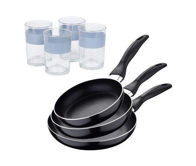 Set de 3 frigideiras san ignacio + set de 4 copos