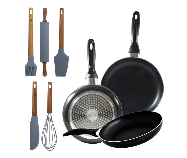 Set de frigideiras san ignacio com 3 peças + set de utensílios