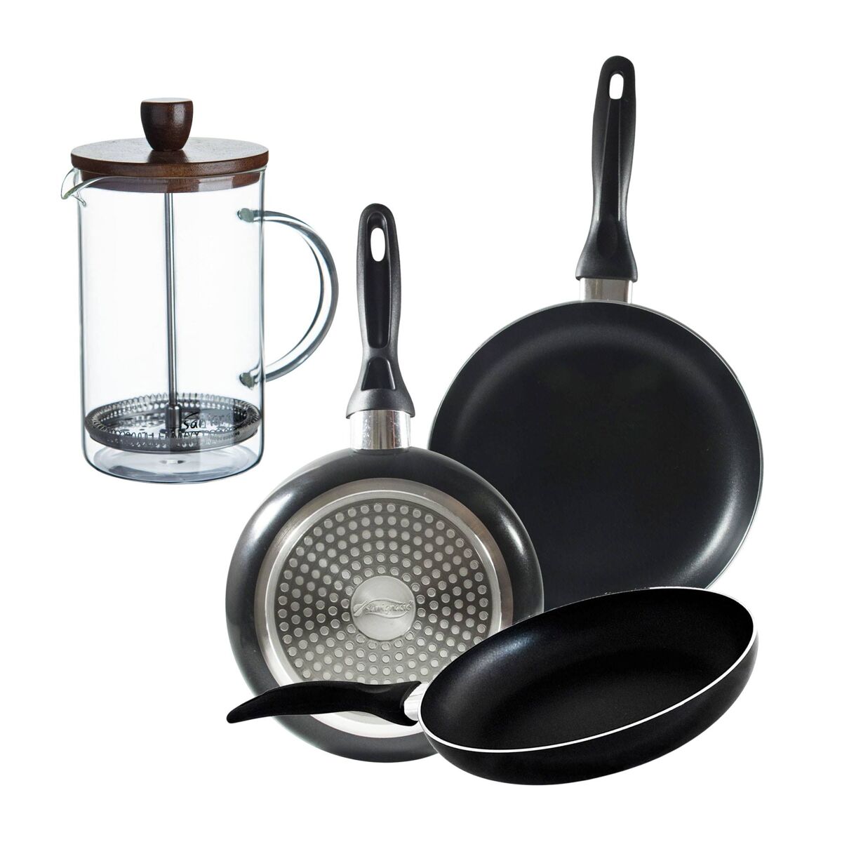 Set de frigideiras san ignacio de 3 peças + cafeteira francesa