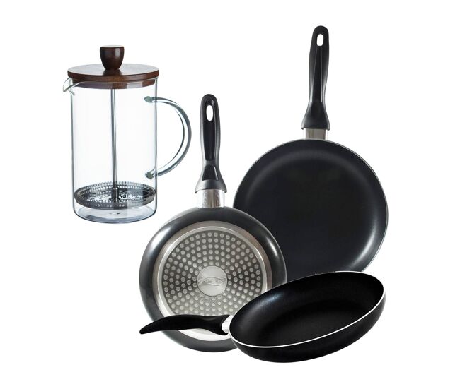 Set de frigideiras san ignacio de 3 peças + cafeteira francesa