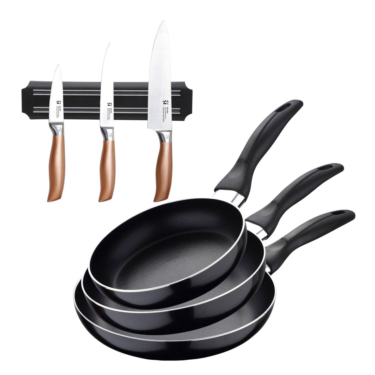 Set de frigideiras san ignacio de 3 peças + set de facas